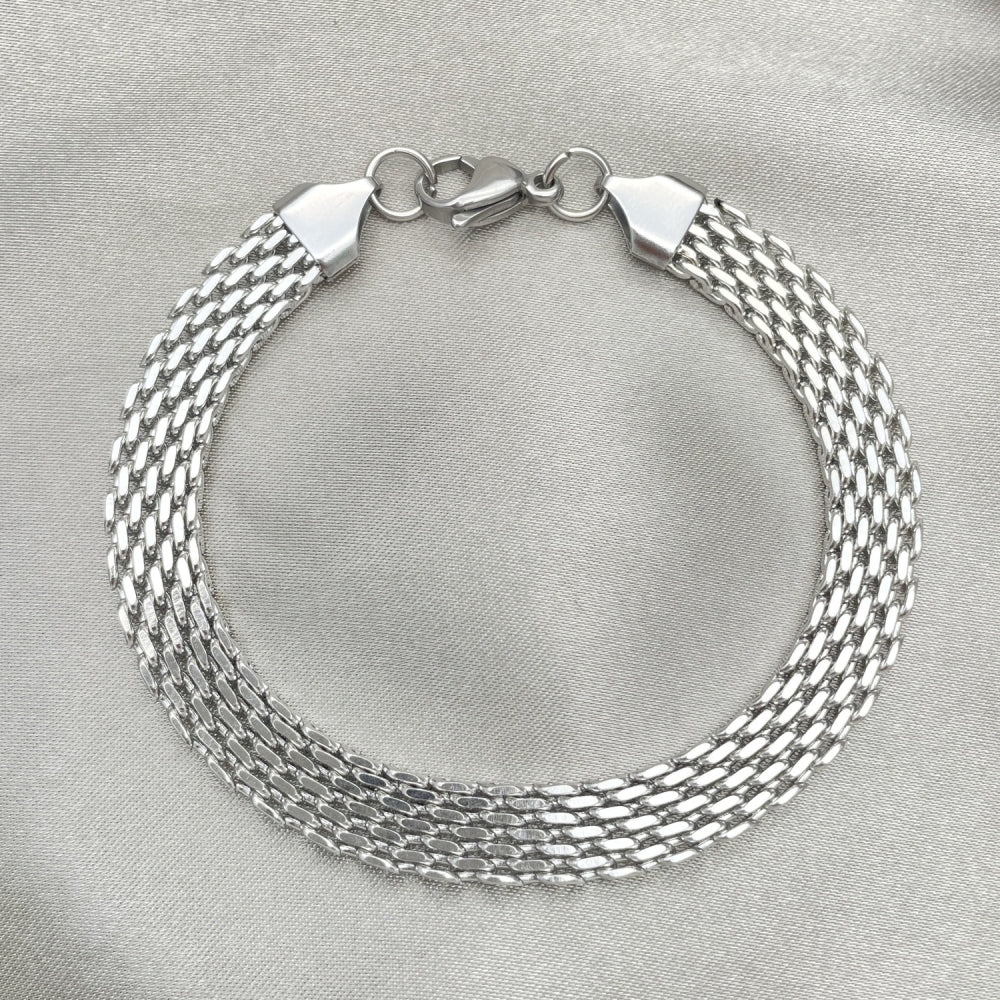 Stainless Steel Basic Bracelet, Bismark Design, Polished, Raw