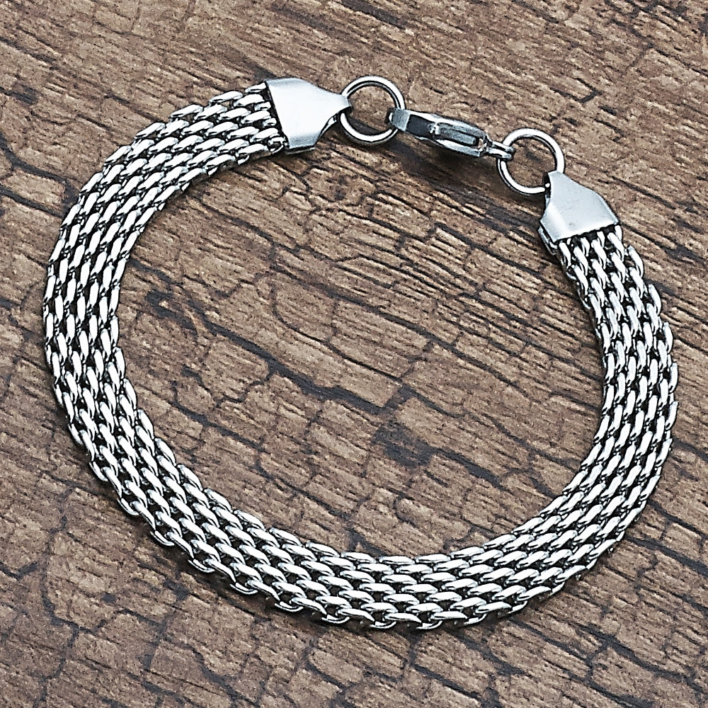 Stainless Steel Basic Bracelet, Bismark Design, Polished, Raw