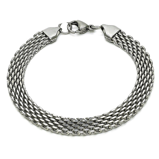 Stainless Steel Basic Bracelet, Bismark Design, Polished, Raw