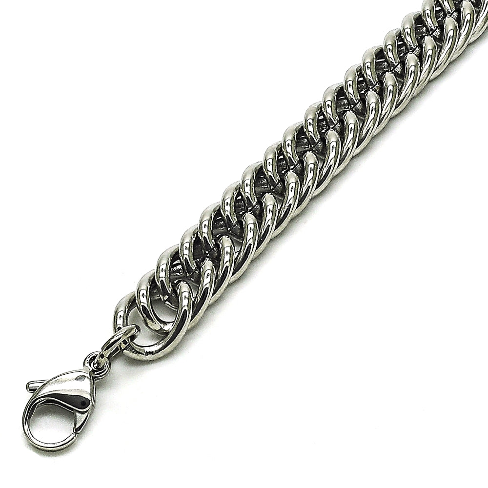 Stainless Steel Basic Bracelet, Miami Cuban Design, Polished, Raw