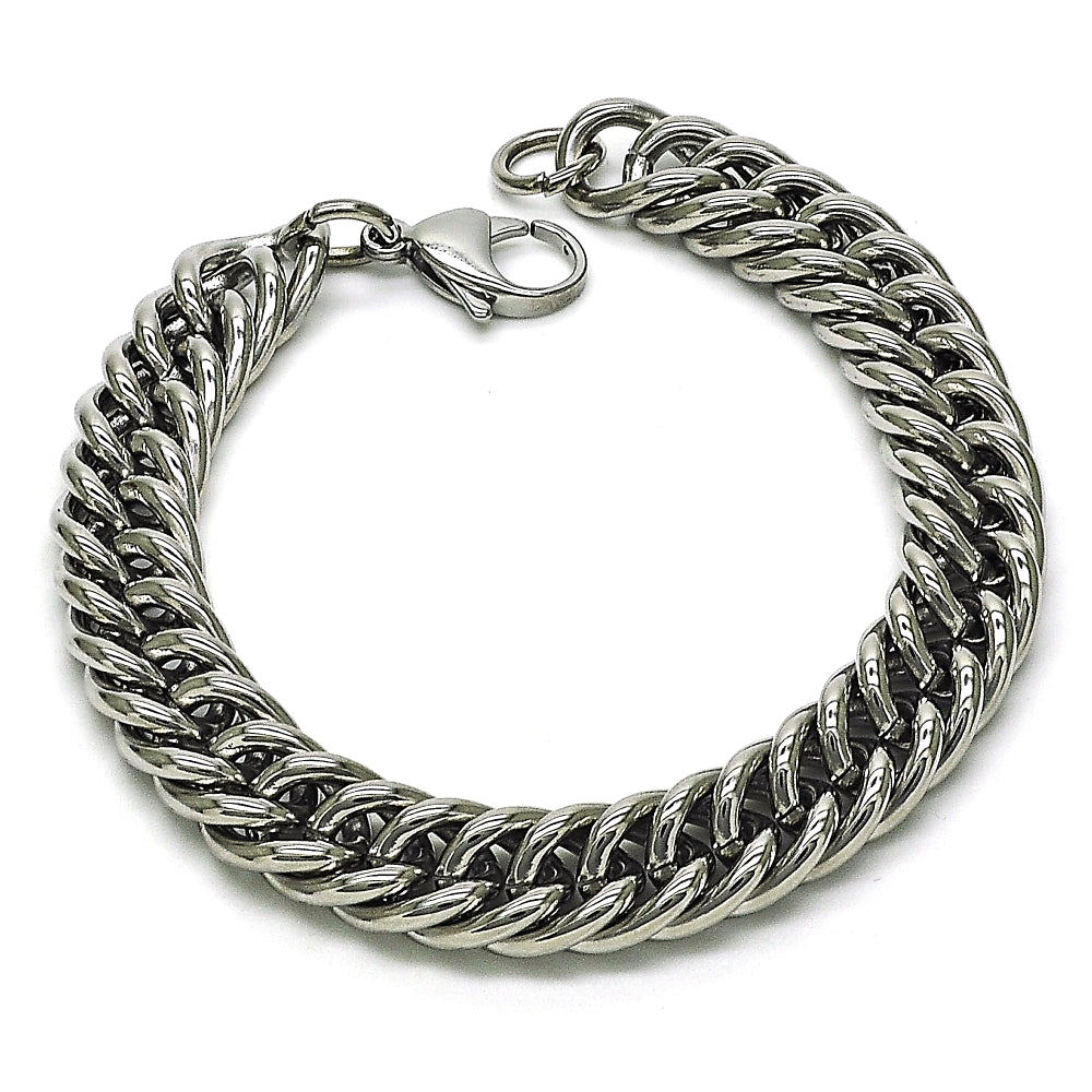 Stainless Steel Basic Bracelet, Miami Cuban Design, Polished, Raw
