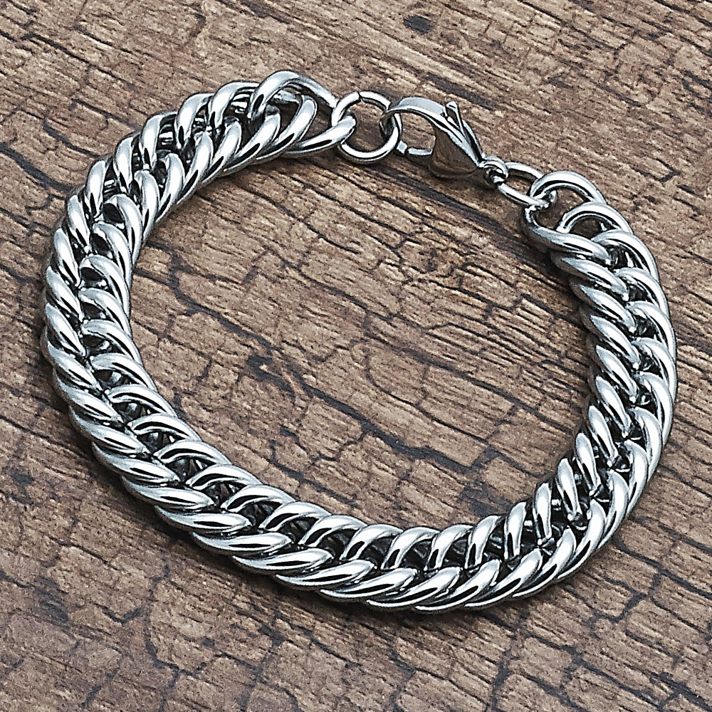 Stainless Steel Basic Bracelet, Miami Cuban Design, Polished, Raw