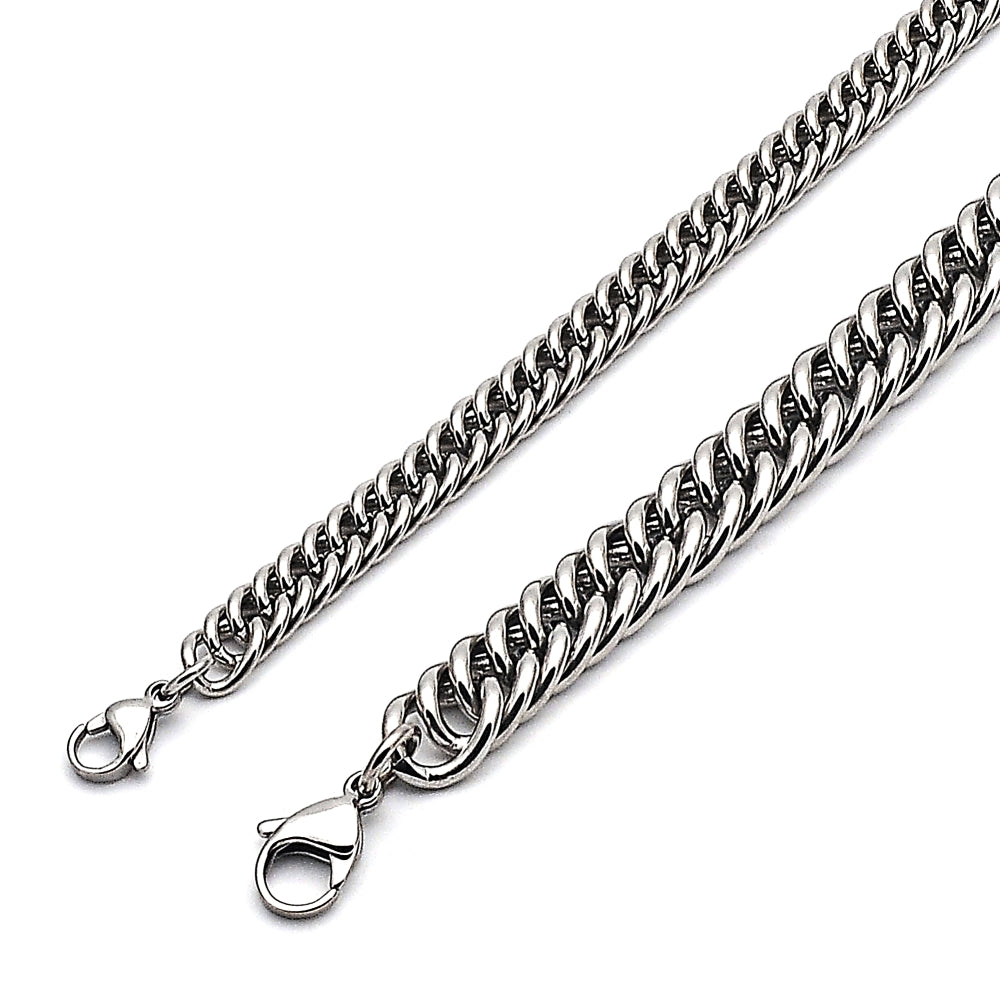 Stainless Steel Basic Bracelet, Miami Cuban Design, Polished, Raw