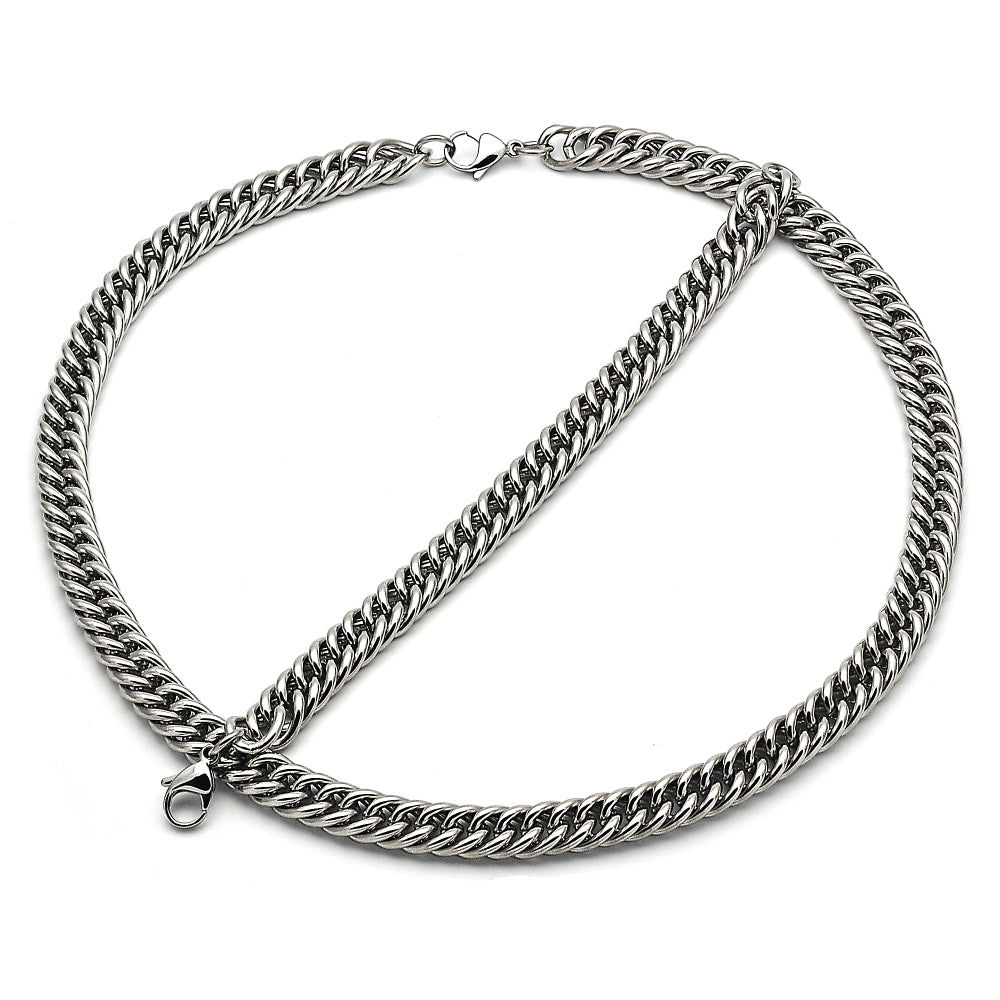 Stainless Steel Necklace and Bracelet, Miami Cuban Design, Polished, Raw