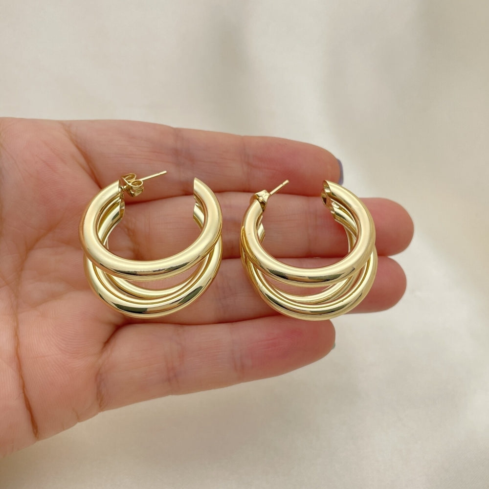 Oro Laminado Medium Hoop, Gold Filled Style Hollow Design, Polished, Golden Finish