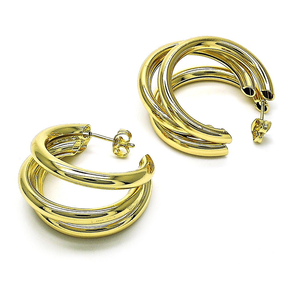 Oro Laminado Medium Hoop, Gold Filled Style Hollow Design, Polished, Golden Finish