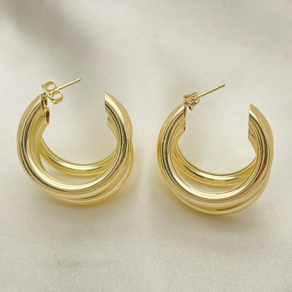 Oro Laminado Medium Hoop, Gold Filled Style Hollow Design, Polished, Golden Finish