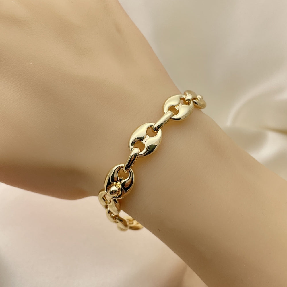 Oro Laminado Fancy Bracelet, Gold Filled Style Puff Mariner Design, Polished, Golden Finish