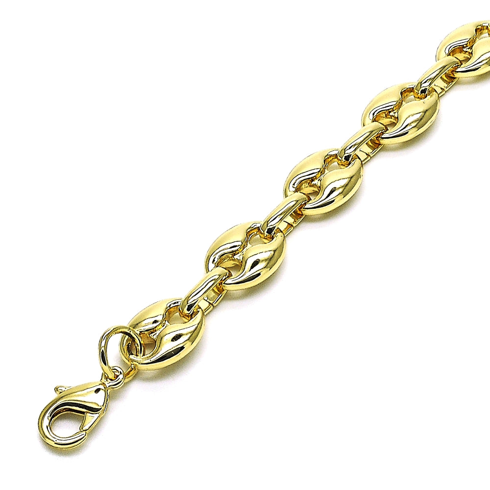 Oro Laminado Fancy Bracelet, Gold Filled Style Puff Mariner Design, Polished, Golden Finish