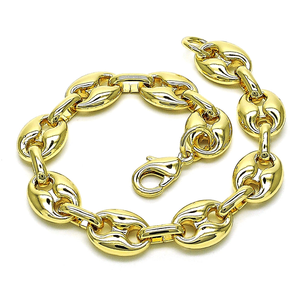 Oro Laminado Fancy Bracelet, Gold Filled Style Puff Mariner Design, Polished, Golden Finish