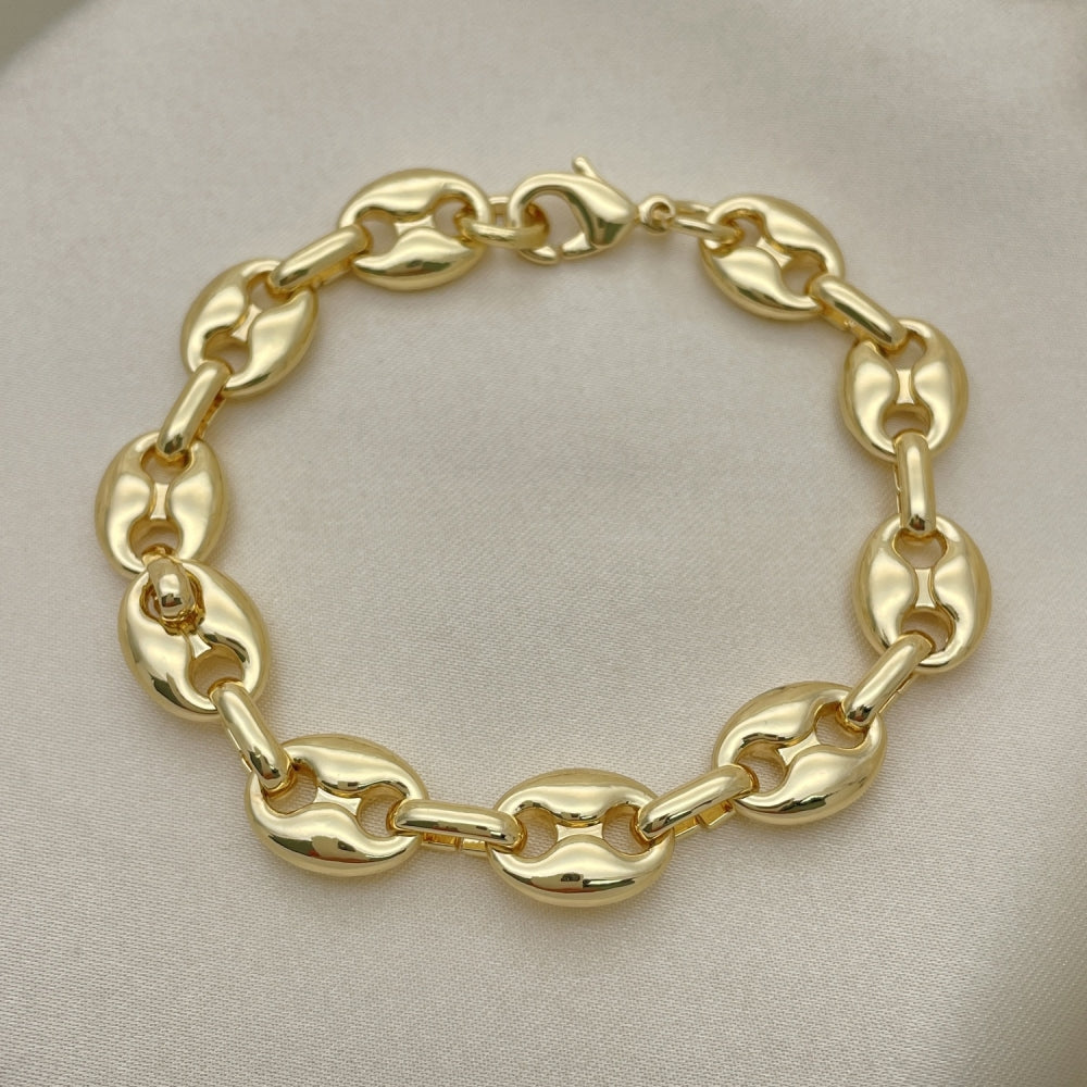 Oro Laminado Fancy Bracelet, Gold Filled Style Puff Mariner Design, Polished, Golden Finish