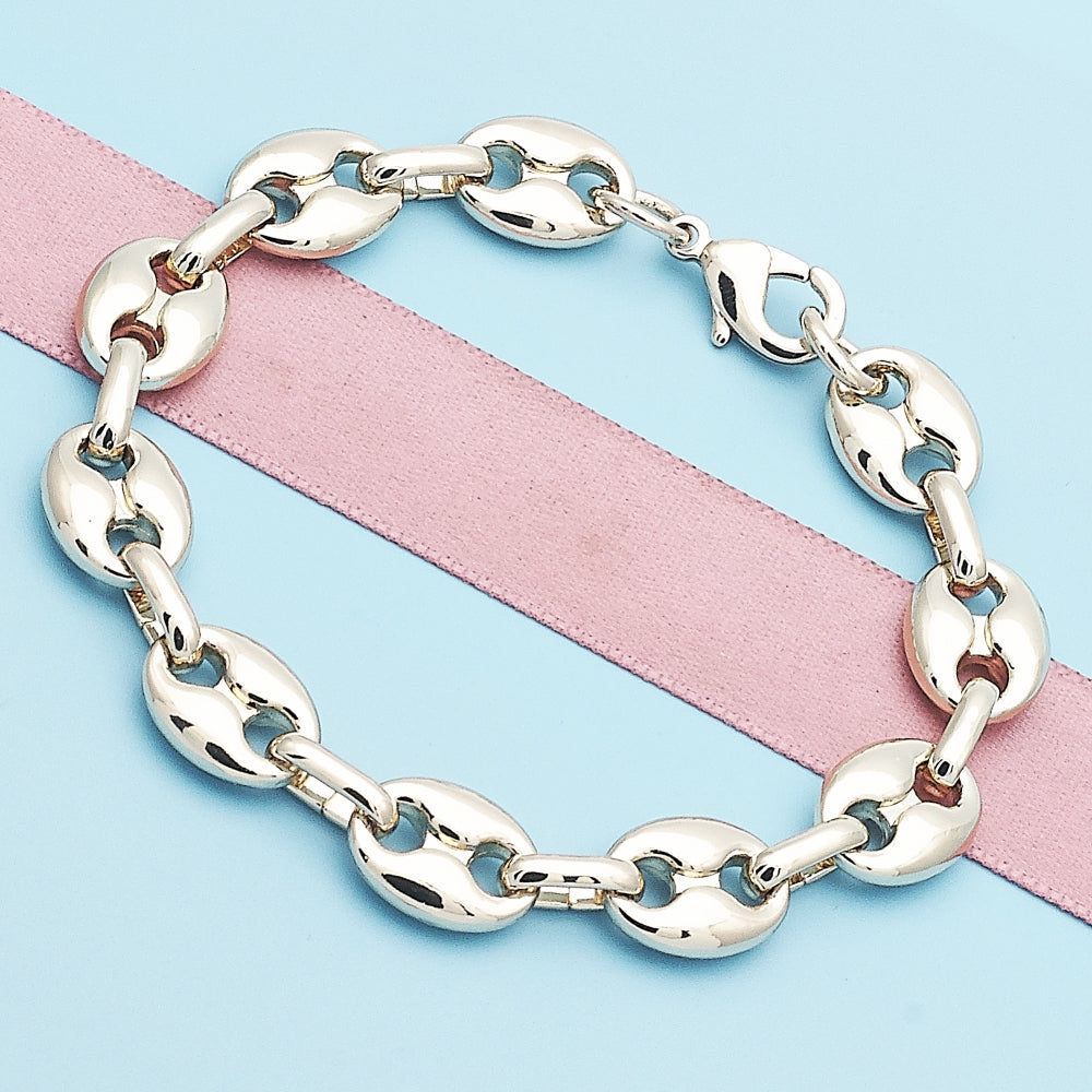 Oro Laminado Fancy Bracelet, Gold Filled Style Puff Mariner Design, Polished, Golden Finish