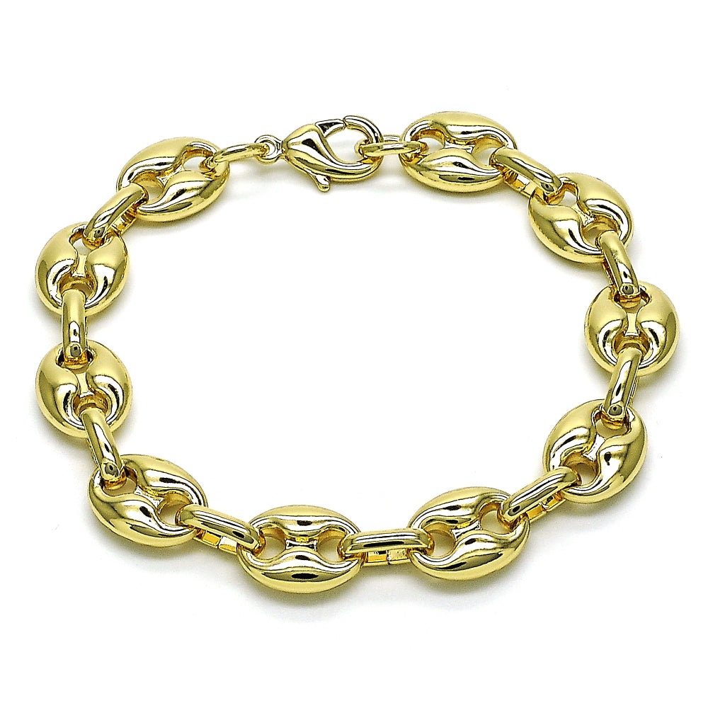 Oro Laminado Fancy Bracelet, Gold Filled Style Puff Mariner Design, Polished, Golden Finish