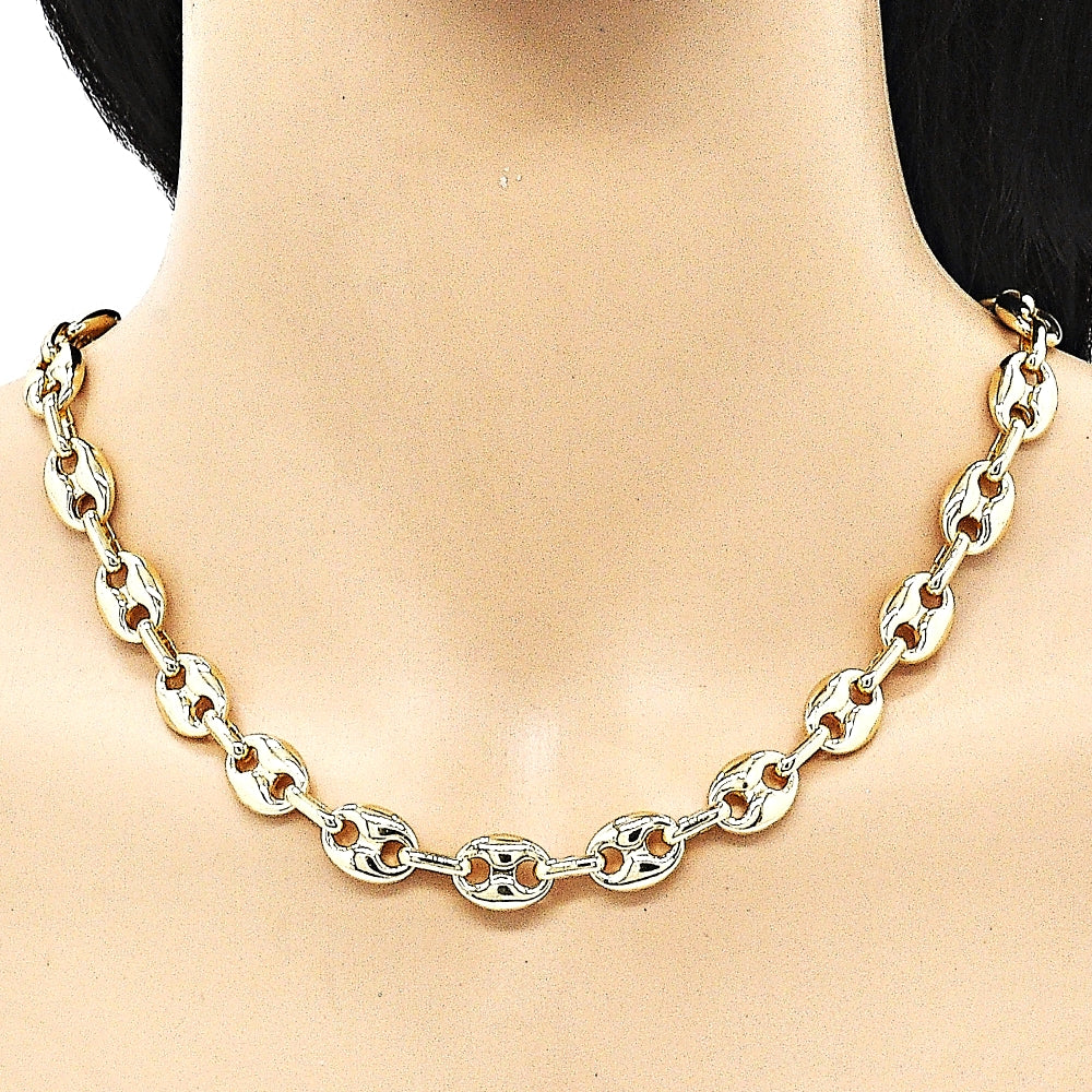 Oro Laminado Fancy Necklace, Gold Filled Style Puff Mariner Design, Polished, Golden Finish