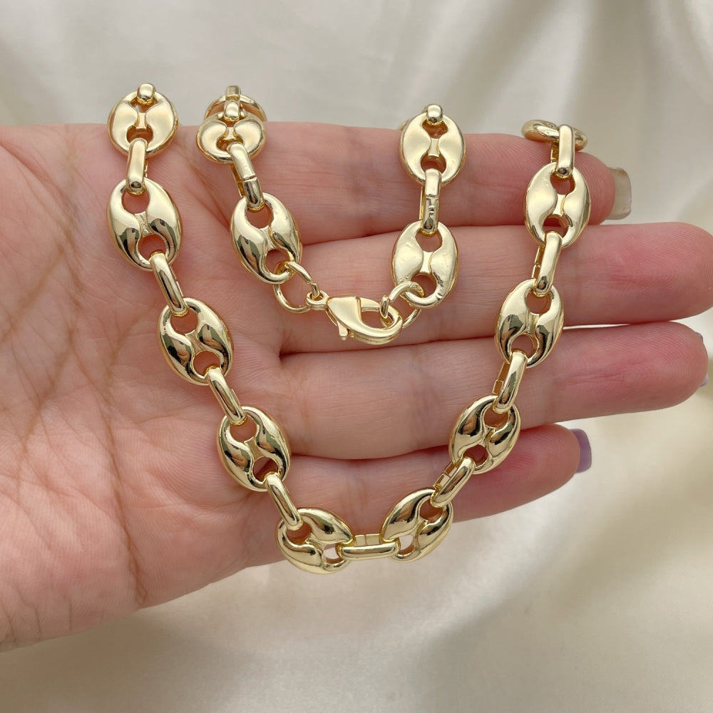 Oro Laminado Fancy Necklace, Gold Filled Style Puff Mariner Design, Polished, Golden Finish
