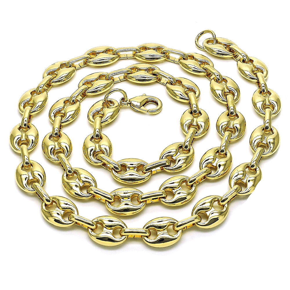 Oro Laminado Fancy Necklace, Gold Filled Style Puff Mariner Design, Polished, Golden Finish