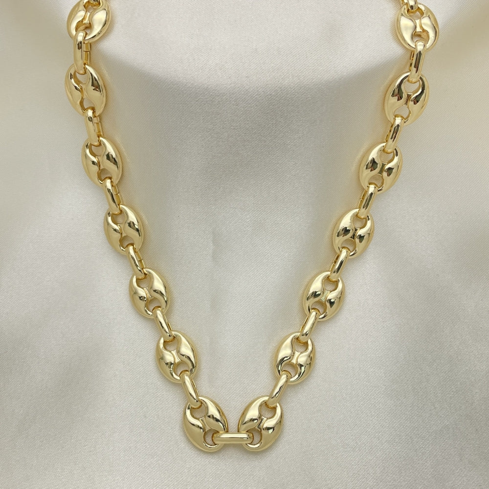 Oro Laminado Fancy Necklace, Gold Filled Style Puff Mariner Design, Polished, Golden Finish