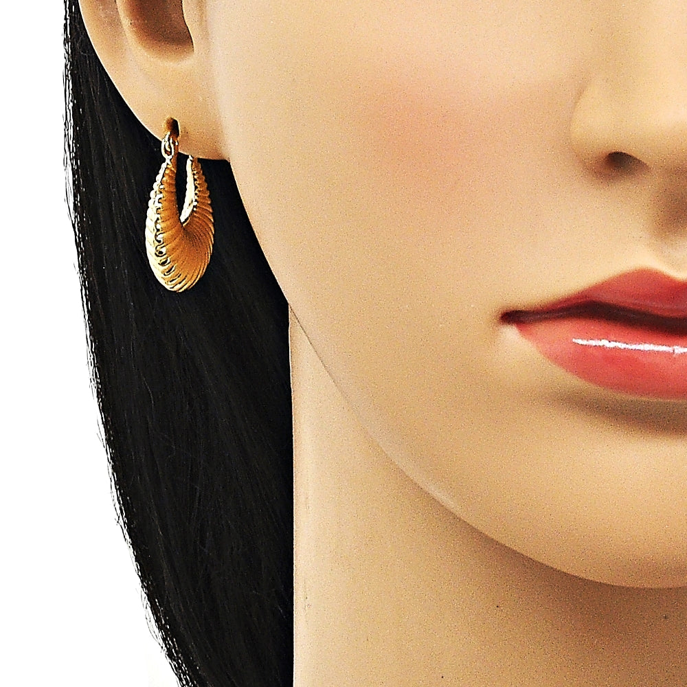 Oro Laminado Small Hoop, Gold Filled Style Hollow Design, Diamond Cutting Finish, Golden Finish