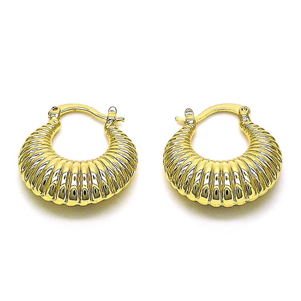 Oro Laminado Small Hoop, Gold Filled Style Hollow Design, Diamond Cutting Finish, Golden Finish