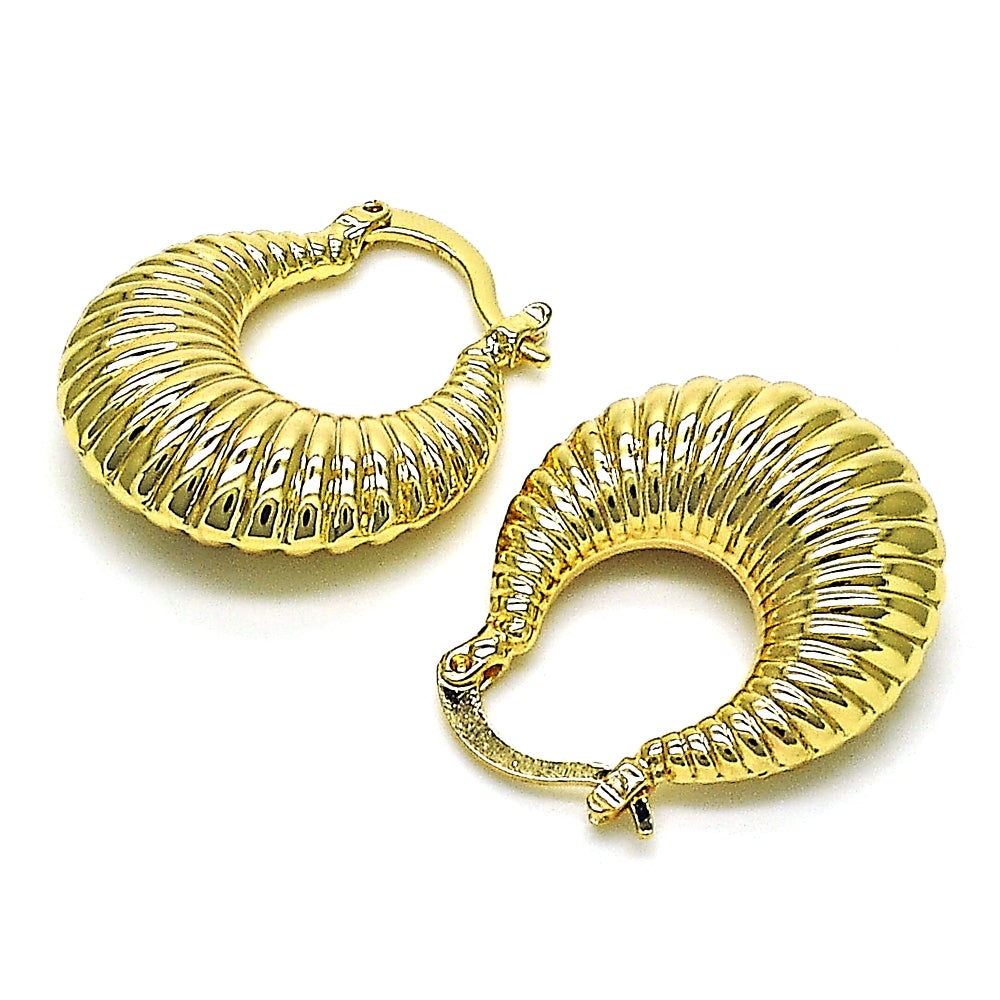 Oro Laminado Small Hoop, Gold Filled Style Hollow Design, Diamond Cutting Finish, Golden Finish