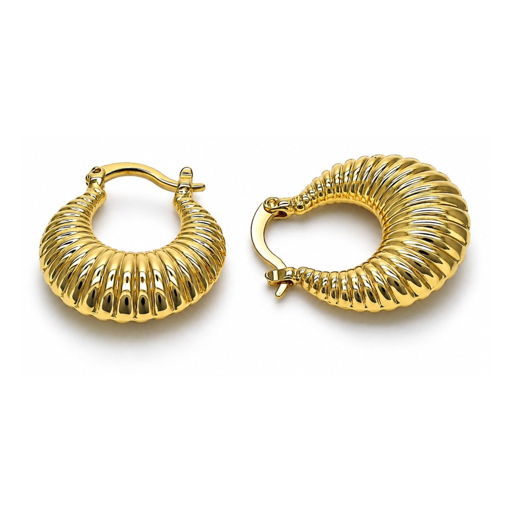 Oro Laminado Small Hoop, Gold Filled Style Hollow Design, Diamond Cutting Finish, Golden Finish