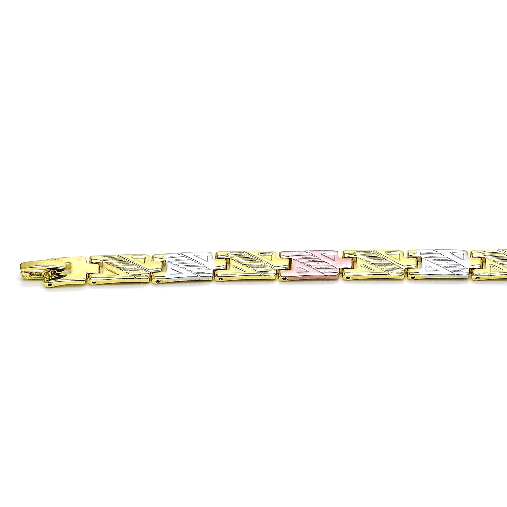 Oro Laminado Solid Bracelet, Gold Filled Style Diamond Cutting Finish, Tricolor