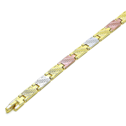 Oro Laminado Solid Bracelet, Gold Filled Style Diamond Cutting Finish, Tricolor
