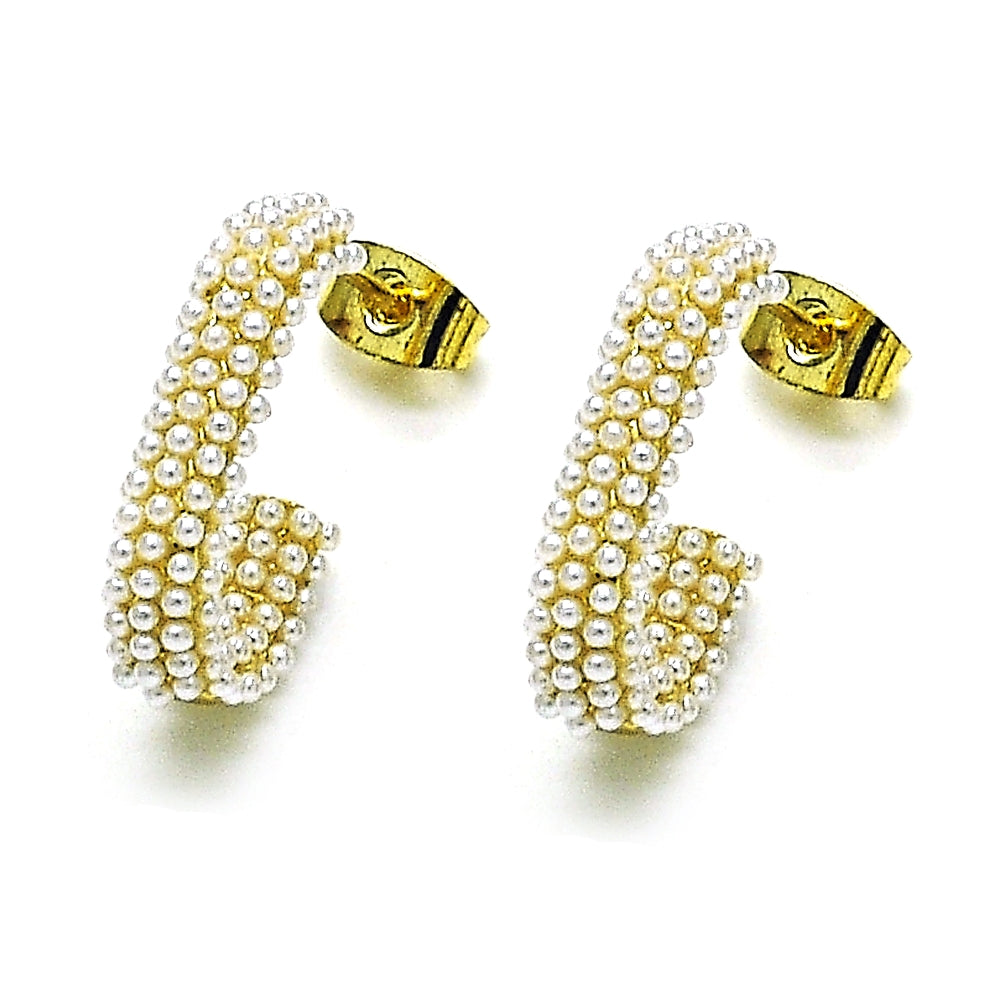 Oro Laminado Stud Earring, Gold Filled Style with Ivory Pearl, Polished, Golden Finish