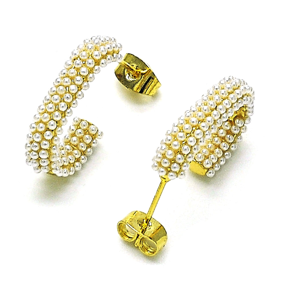 Oro Laminado Stud Earring, Gold Filled Style with Ivory Pearl, Polished, Golden Finish