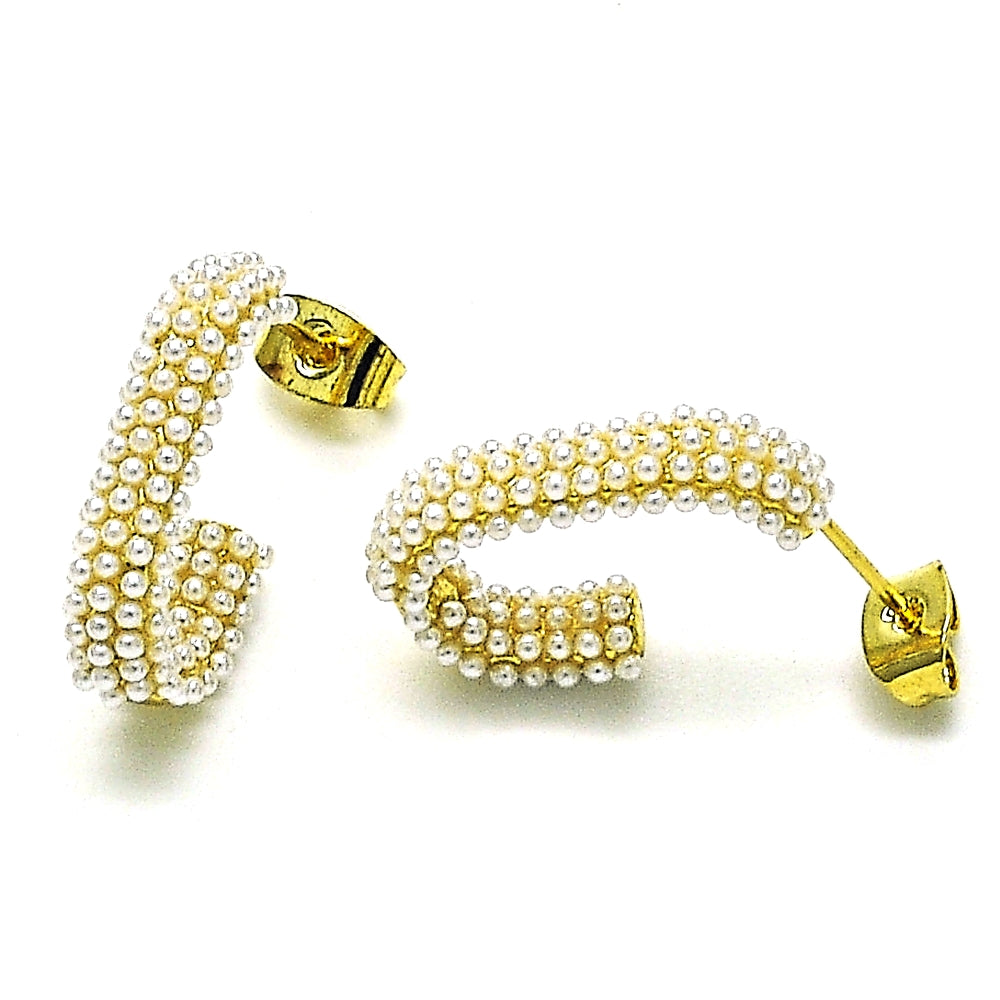 Oro Laminado Stud Earring, Gold Filled Style with Ivory Pearl, Polished, Golden Finish