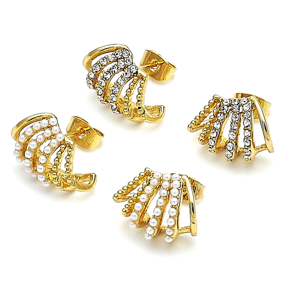 Oro Laminado Stud Earring, Gold Filled Style with Ivory Pearl, Polished, Golden Finish