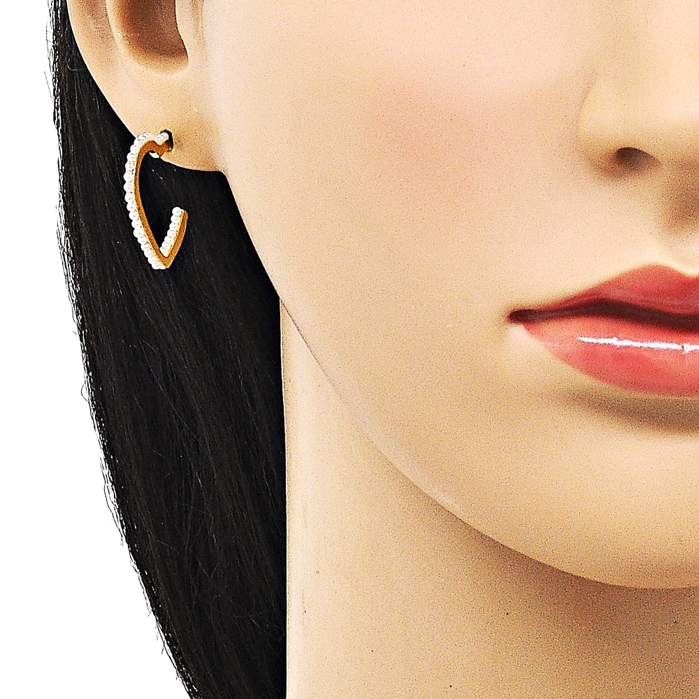 Oro Laminado Stud Earring, Gold Filled Style Heart Design, with Ivory Pearl, Polished, Golden Finish
