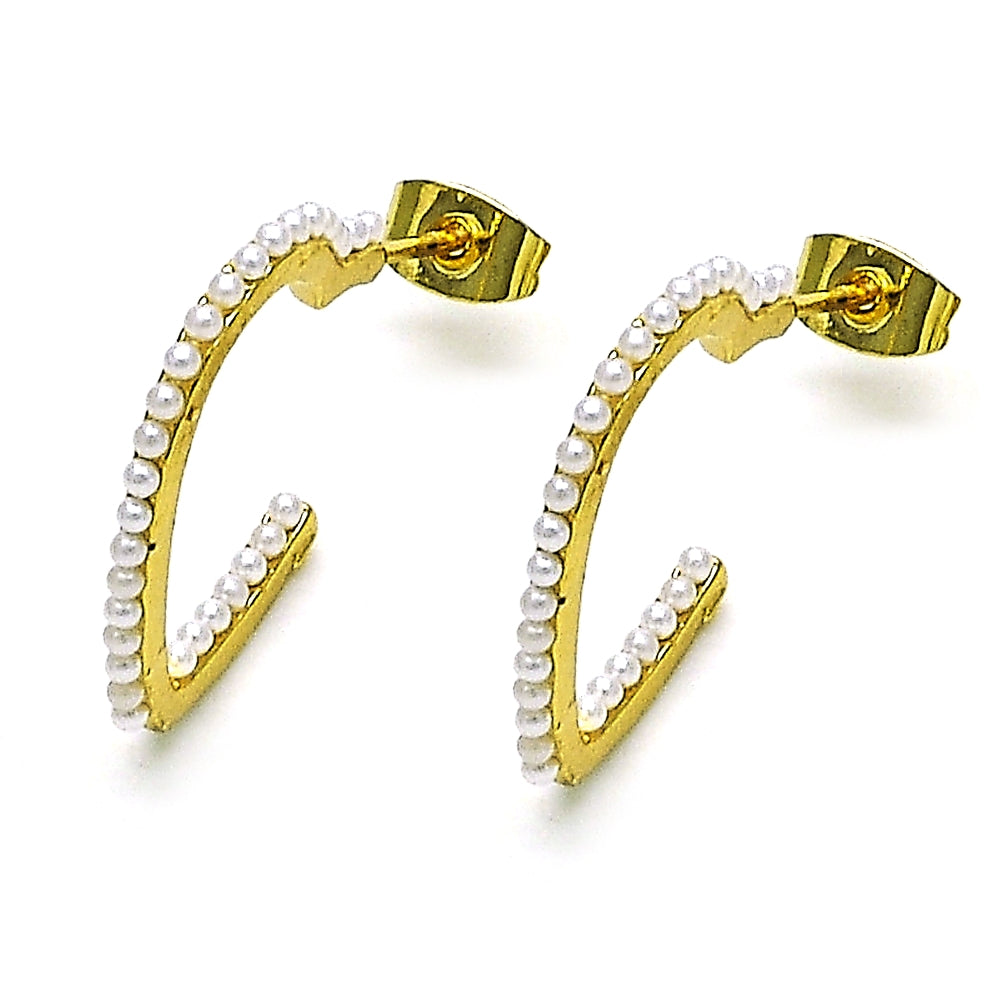 Oro Laminado Stud Earring, Gold Filled Style Heart Design, with Ivory Pearl, Polished, Golden Finish