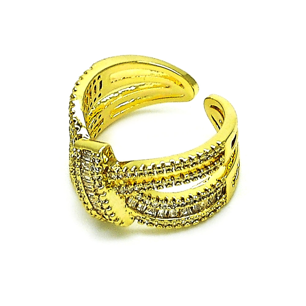 Oro Laminado Multi Stone Ring, Gold Filled Style Bow and Baguette Design, with White Cubic Zirconia and White Micro Pave, Polished, Golden Finish