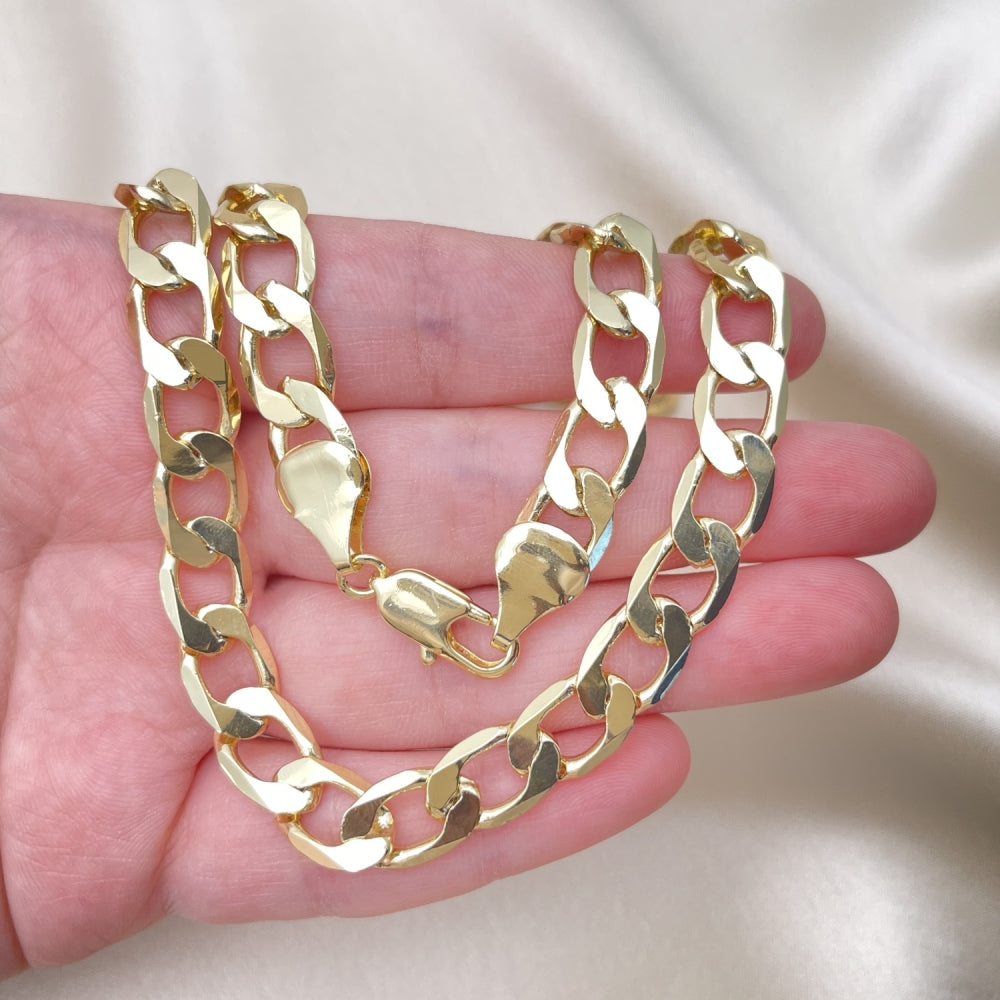 Oro Laminado Basic Necklace, Gold Filled Style Curb Design, Polished, Golden Finish