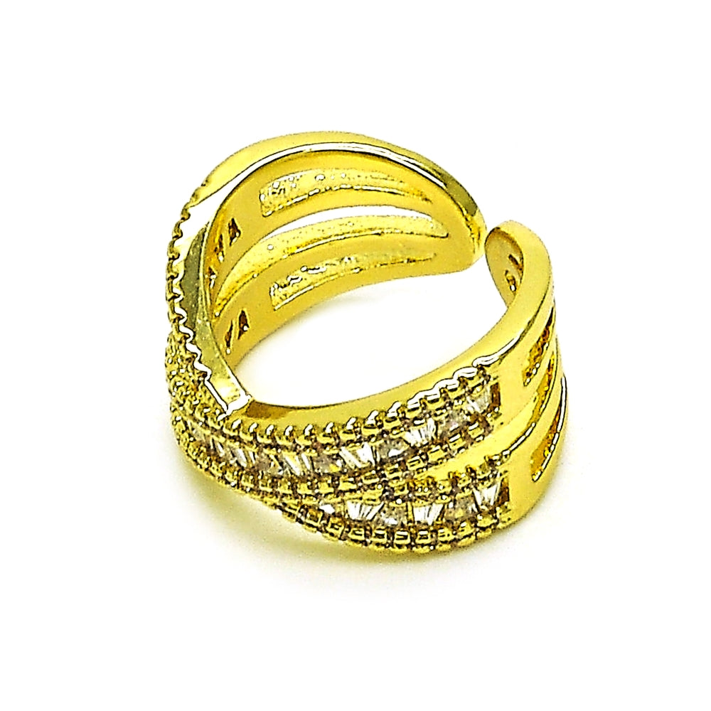 Oro Laminado Multi Stone Ring, Gold Filled Style Baguette Design, with White Cubic Zirconia and White Micro Pave, Polished, Golden Finish