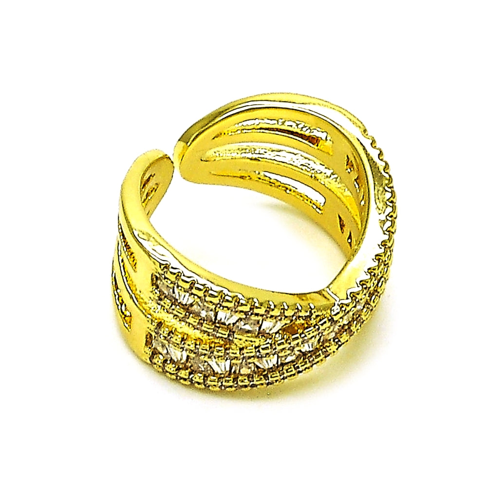 Oro Laminado Multi Stone Ring, Gold Filled Style Baguette Design, with White Cubic Zirconia and White Micro Pave, Polished, Golden Finish
