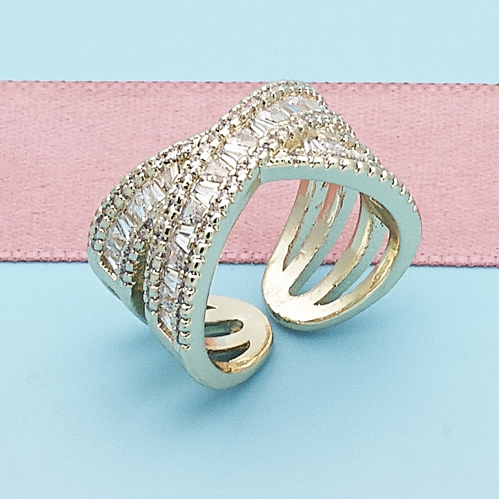 Oro Laminado Multi Stone Ring, Gold Filled Style Baguette Design, with White Cubic Zirconia and White Micro Pave, Polished, Golden Finish