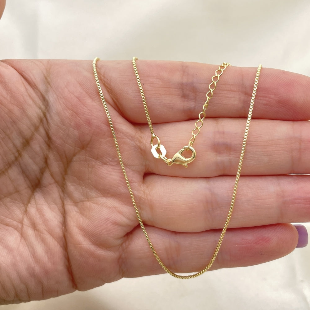 Oro Laminado Basic Necklace, Gold Filled Style Box Design, Polished, Golden Finish