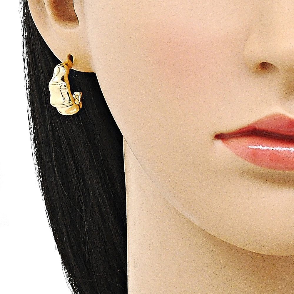 Oro Laminado Small Hoop, Gold Filled Style Bamboo Design, Polished, Golden Finish