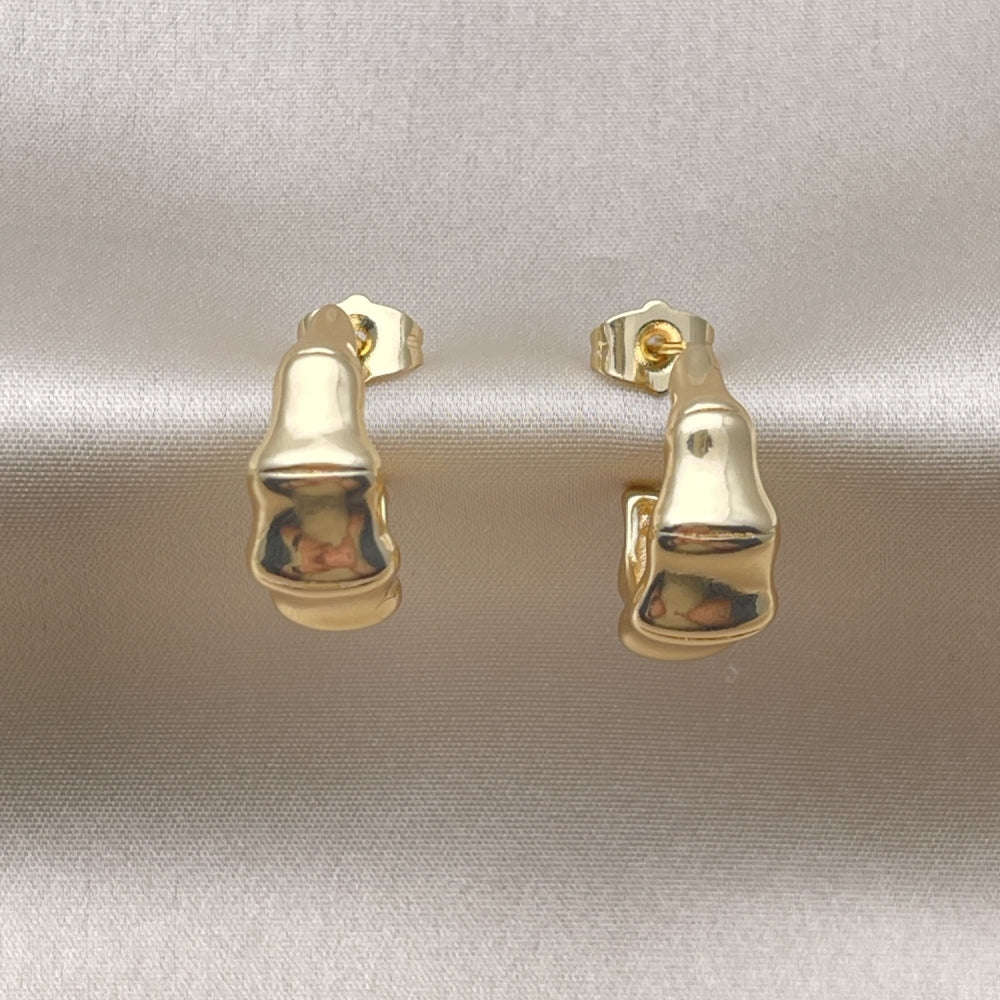 Oro Laminado Small Hoop, Gold Filled Style Bamboo Design, Polished, Golden Finish