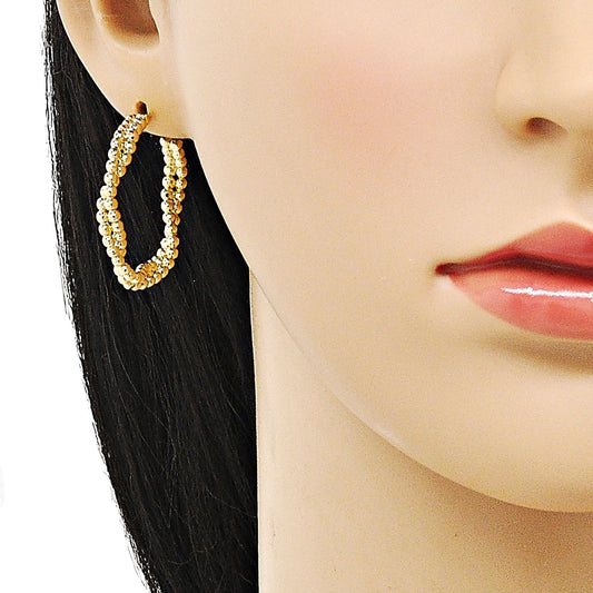 Oro Laminado Medium Hoop, Gold Filled Style Twist Design, Polished, Golden Finish