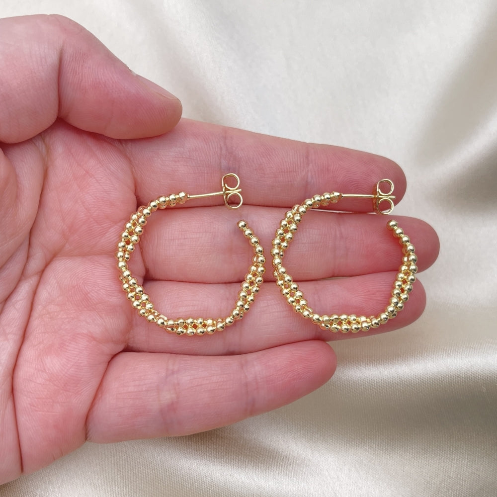 Oro Laminado Medium Hoop, Gold Filled Style Twist Design, Polished, Golden Finish
