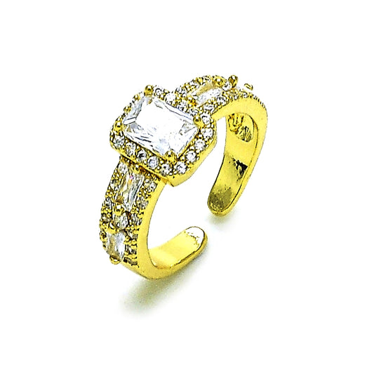 Oro Laminado Multi Stone Ring, Gold Filled Style Baguette Design, with White Cubic Zirconia and White Micro Pave, Polished, Golden Finish