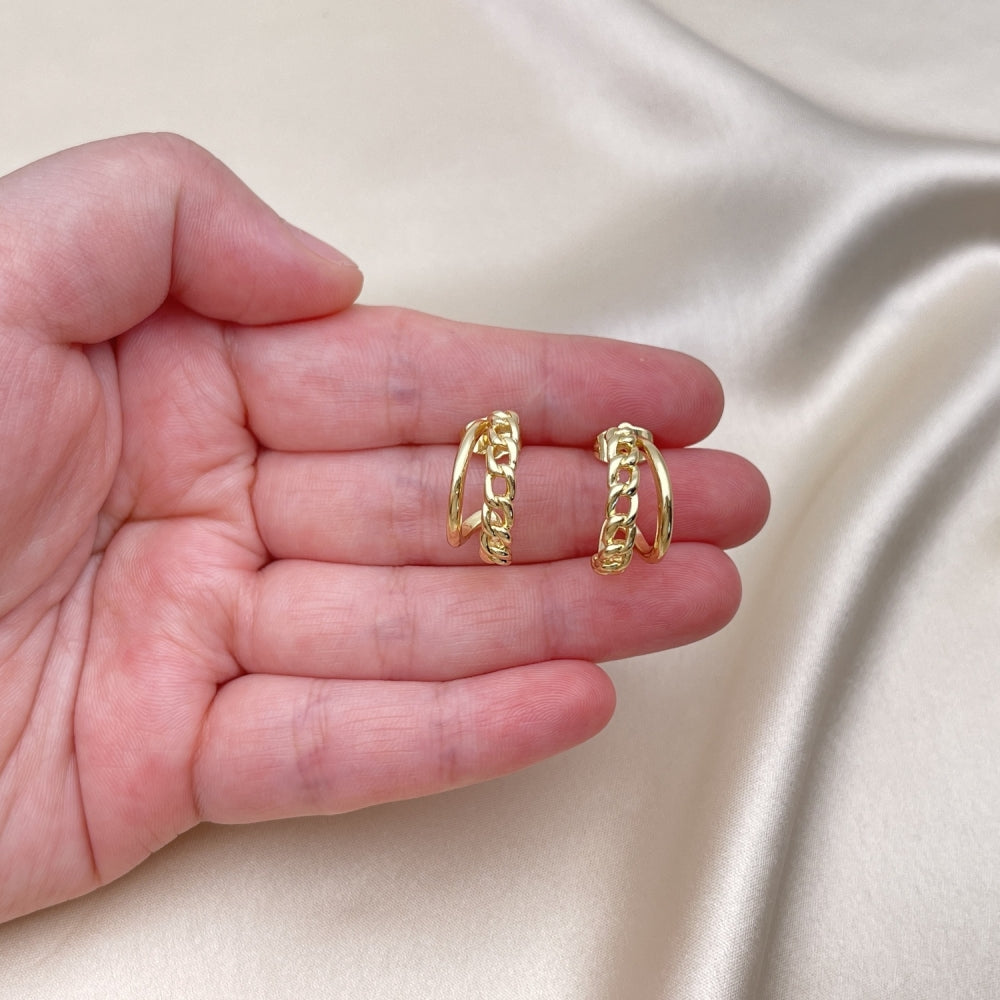 Oro Laminado Small Hoop, Gold Filled Style Curb Design, Polished, Golden Finish