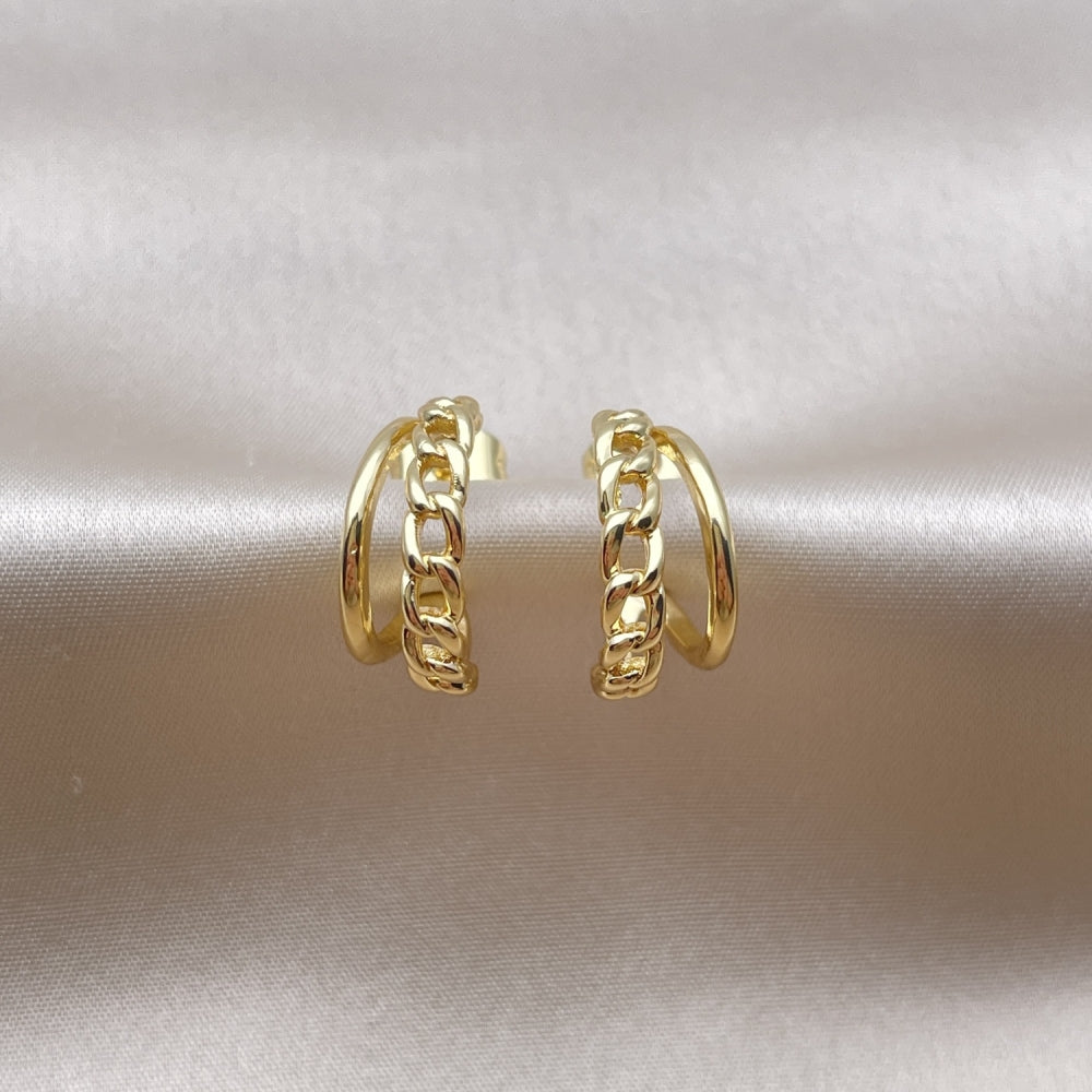 Oro Laminado Small Hoop, Gold Filled Style Curb Design, Polished, Golden Finish