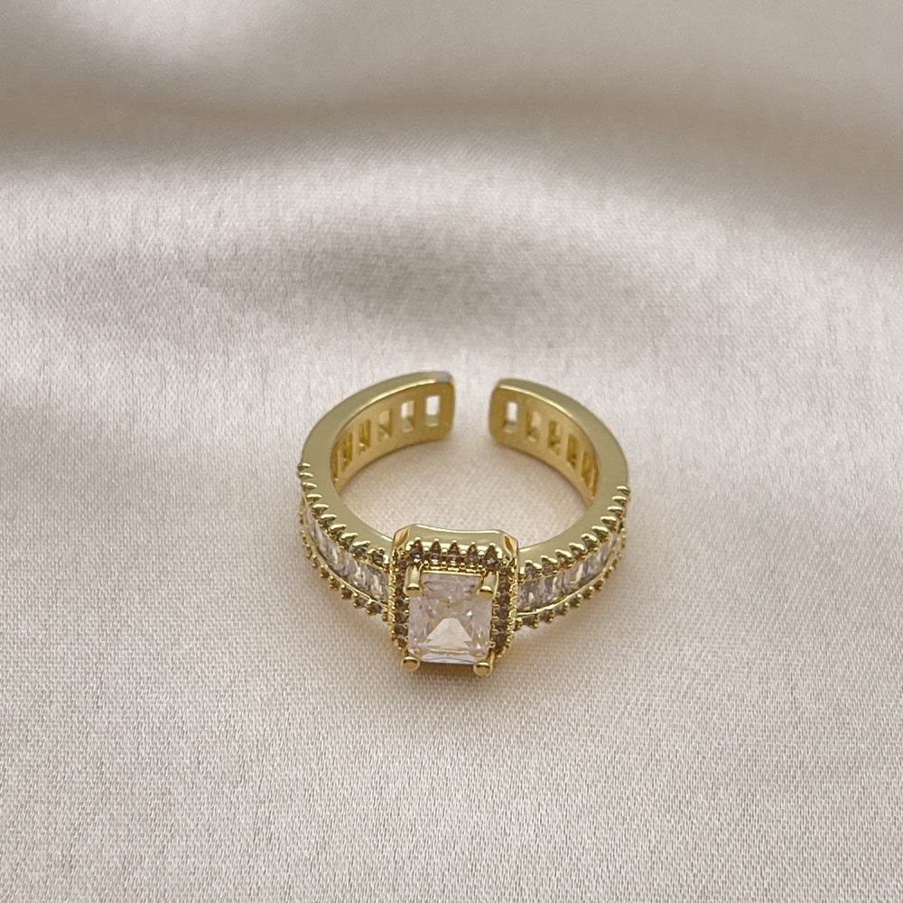 Oro Laminado Multi Stone Ring, Gold Filled Style Baguette Design, with White Cubic Zirconia and White Micro Pave, Polished, Golden Finish
