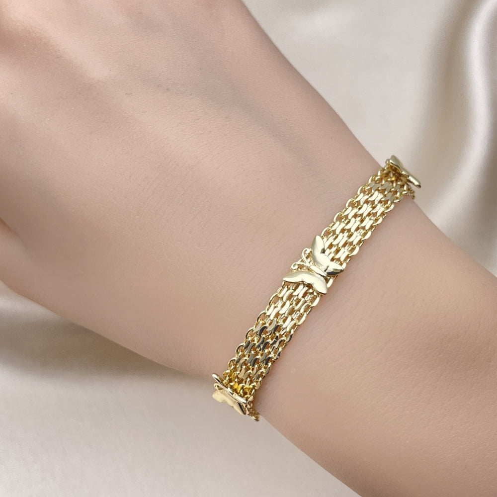 Oro Laminado Fancy Bracelet, Gold Filled Style Butterfly and Bismark Design, Polished, Golden Finish