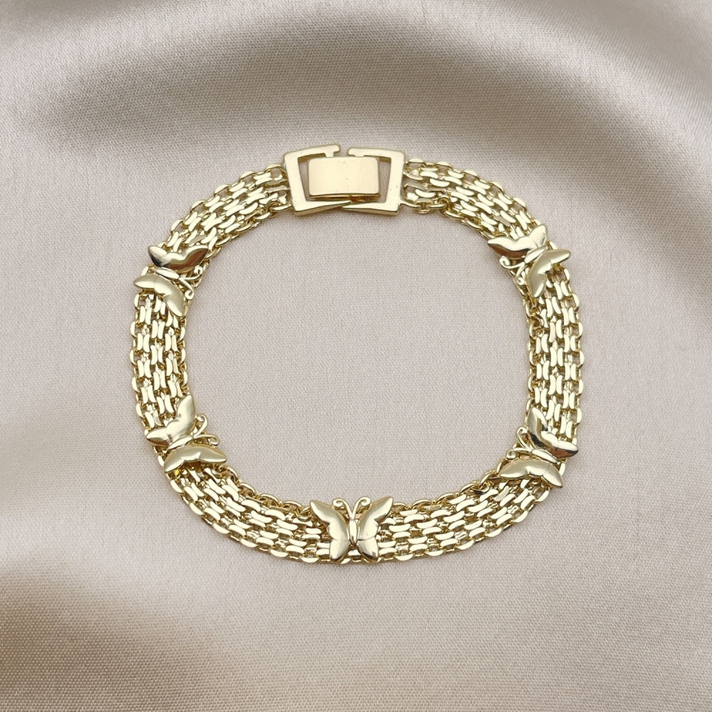 Oro Laminado Fancy Bracelet, Gold Filled Style Butterfly and Bismark Design, Polished, Golden Finish