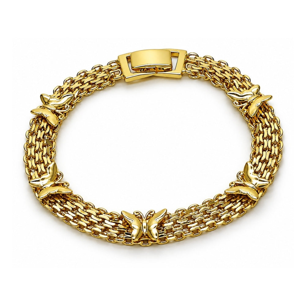 Oro Laminado Fancy Bracelet, Gold Filled Style Butterfly and Bismark Design, Polished, Golden Finish